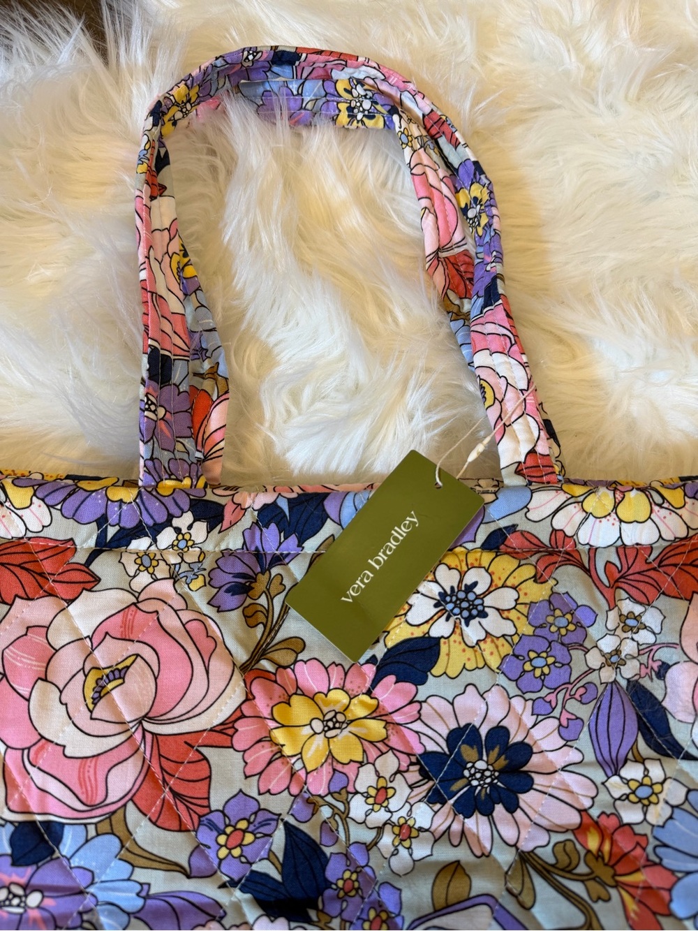 Vera Bradley Quilted Floral Tote in Pink, Purple, Yellow and Blue - Picture 2 of 4